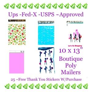 25ct~10x13” Designer PolyMailers~25ct Stickers⭐️🆕⭐️ 5-Designs~5ct- Each Design